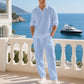 🌊 50% OFF NOW! 👔 Breathable Linen Blend 2-Piece Set – Collared Shirt & Loose Pants for Summer 🍃🩳