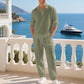 🌊 50% OFF NOW! 👔 Breathable Linen Blend 2-Piece Set – Collared Shirt & Loose Pants for Summer 🍃🩳