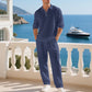 🌊 50% OFF NOW! 👔 Breathable Linen Blend 2-Piece Set – Collared Shirt & Loose Pants for Summer 🍃🩳