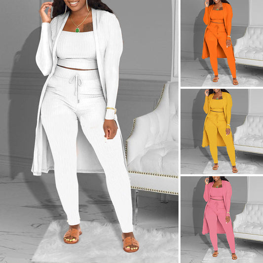 🧶 60% OFF NOW! 💎 Casual 3-Piece Knit Set – Cropped Top, Cardigan & Pants – Soft Stretch, Layered Look & On-Trend Style ✨