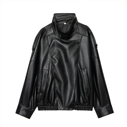 🧥 50% OFF NOW! 🔥 Cool Faux Leather Biker Jacket – Asymmetrical Zip, Stand-Up Collar & Premium Lychee Texture ✨
