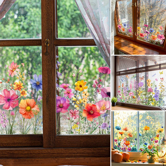 🌸 50% OFF NOW! 💎 Colorful Floral Bouquet Window Sticker – Removable, Double-Sided & Cut-to-Fit 🏡