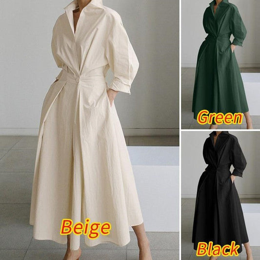 👗 60% OFF NOW! 🌸 Women's Plain Cotton Lapel Shirt Wrap Dress – Flattering Wrap Silhouette, Breathable Cotton & Timeless Style ✨