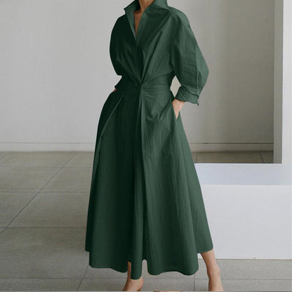👗 60% OFF NOW! 🌸 Women's Plain Cotton Lapel Shirt Wrap Dress – Flattering Wrap Silhouette, Breathable Cotton & Timeless Style ✨