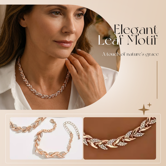 💎 50% OFF NOW! ✨ Adjustable Rhinestone Leaf Link Necklace & Bracelet Set – Elegant Design, Sparkling Crystals & Perfect Gift 🍃