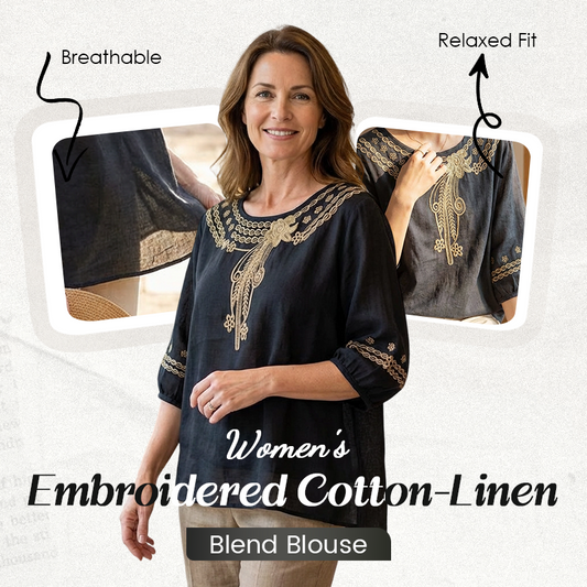 👚 50% OFF NOW! 🌸 Cotton Linen Embroidered Blouse – Floral Cutouts & 3/4 Sleeves – Breezy Retro Elegance 🌿