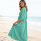 🌿 50% OFF NOW! 👗 Women's V-Neck Midi Dress – Breathable Cotton, Empire Waist & Pockets