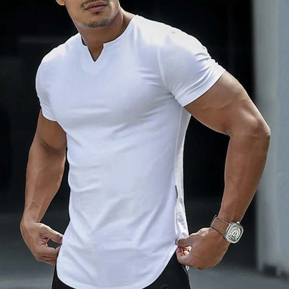 💎 50% OFF NOW! ⚡ Men's Casual Solid Athletic T-Shirt – Slim Fit, Notched V-Neck & Premium Stretch Fabric 👕🔥