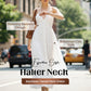 👗 50% OFF NOW! 🌞 Halter Backless Tiered Maxi – Deep V, Adjustable & Flowy Boho (Black/White/Yellow) 🏖️