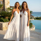 👗 50% OFF NOW! 🌞 Halter Backless Tiered Maxi – Deep V, Adjustable & Flowy Boho (Black/White/Yellow) 🏖️
