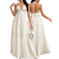 👗 50% OFF NOW! 🌞 Halter Backless Tiered Maxi – Deep V, Adjustable & Flowy Boho (Black/White/Yellow) 🏖️