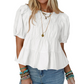 🎀 50% OFF NOW! ✨ Women's Puff Sleeve Smocked Peplum Top – Romantic Fit, Flowy Tiered Hem & Chic White Style 👗
