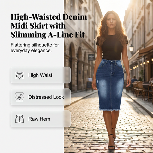 ✨ 50% OFF NOW! 👗 Women's High-Waist Frayed Hem Denim Skirt – Vintage Distressed & A-Line Fit