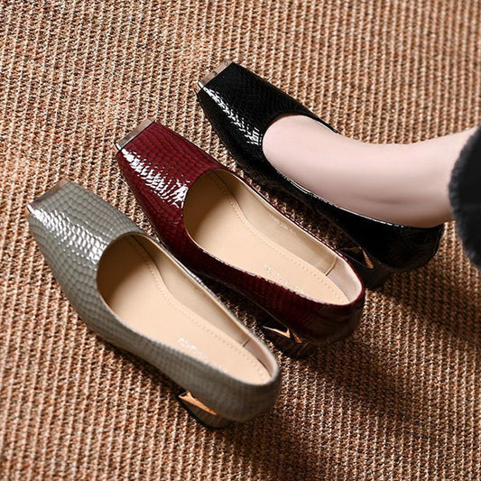 🐍 50% OFF! 👠 Women's Snakeskin Block Heel Pumps – Square Toe, Metal Accent & All-Day Comfort ✨