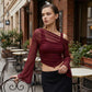 💃 50% OFF! 🌸 Off Shoulder Ruched Mesh Top – Flare Sleeves & Hourglass Fit ✨