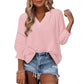 ✨ 50% OFF NOW! 🌸 Women's Casual V-Neck Lantern Sleeve Top – Hollow-Out Detail, Smocked Cuffs & Breathable Texture