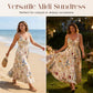 🌸 New Arrival 50% OFF! 👗 Plus Size Floral Spaghetti Strap Midi Dress – Elegant A-Line Fit 🏖️💃