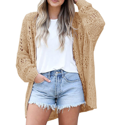 ✨ 50% OFF NOW! 🧶 Women's Open Front Slouchy Cardigan – Boho Pointelle & Batwing Sleeves 🍂☕