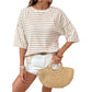 🔥 50% OFF NOW! 👕 Women's Striped Relaxed Fit T-Shirt – Timeless Comfort & Effortless Style 🌟👖