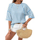 🔥 50% OFF NOW! 👕 Women's Striped Relaxed Fit T-Shirt – Timeless Comfort & Effortless Style 🌟👖