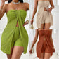 🔥 50% OFF NOW! 👗 Women's Strapless Split Hem Top & Shorts Set – Sexy & Sophisticated! 🌿☕