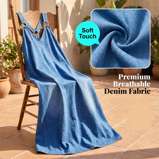 🌊 50% OFF NOW! 👗 Casual Loose Fit V-Neck Denim Maxi Dress – French Elegance & Breathable Comfort ✨