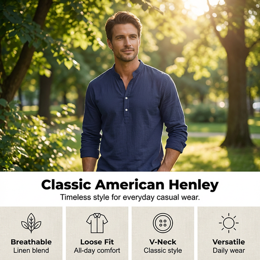 🍃 50% OFF NOW! 👔 Men's Casual Linen Blend Henley – Breathable, Wrinkle-Free & Effortlessly Cool ✨