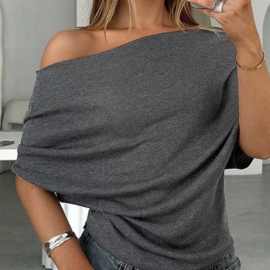 🔥 50% OFF NOW! 👚 Women's Asymmetrical Off-Shoulder Batwing Top – Chic Drama & Soft Comfort 🦇✨