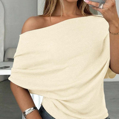 🔥 50% OFF NOW! 👚 Women's Asymmetrical Off-Shoulder Batwing Top – Chic Drama & Soft Comfort 🦇✨
