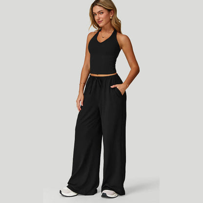 👚 50% OFF NOW! 👖 Women's Halter Crop Top & Wide Leg Pants Set – Effortless Elegance & Comfort ✨🌬️