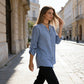 ✨ 50% OFF NOW! 👚 Women's V-Neck Striped Shirt with Sparkling Sequins – Glamour Meets Comfort 🌟👔