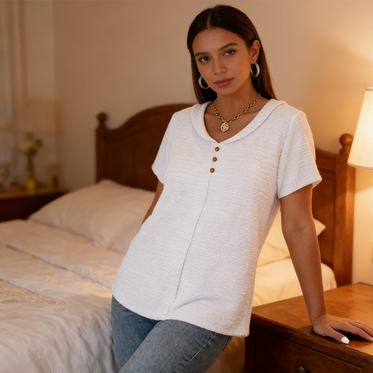 🌿 50% OFF NOW! 👚 Women's Textured V-Neck Top – Wrinkle-Resistant & Relaxed Fit ✨