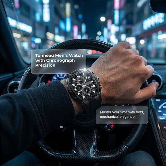 ⌚ 50% OFF NOW! 💪 Modern Barrel-Shaped Case Watch – Tonneau Design, Chronograph & Silicone Strap ✨