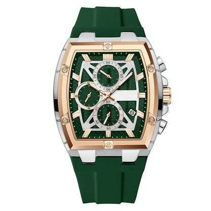 ⌚ 50% OFF NOW! 💪 Modern Barrel-Shaped Case Watch – Tonneau Design, Chronograph & Silicone Strap ✨