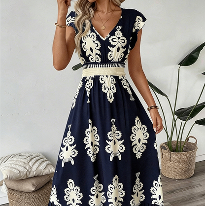 👗 50% OFF NOW! 🎨 Women's Baroque Print Maxi Dress – V-Neck, High Waist & Flowy Silhouette 🌸
