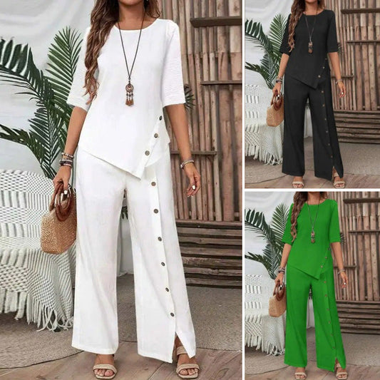 👗 50% OFF NOW! 🌿 Women's Irregular Hem Top & Wide Leg Pants Set – Modern Design, Breathable & Versatile ✨