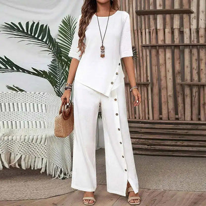 👗 50% OFF NOW! 🌿 Women's Irregular Hem Top & Wide Leg Pants Set – Modern Design, Breathable & Versatile ✨