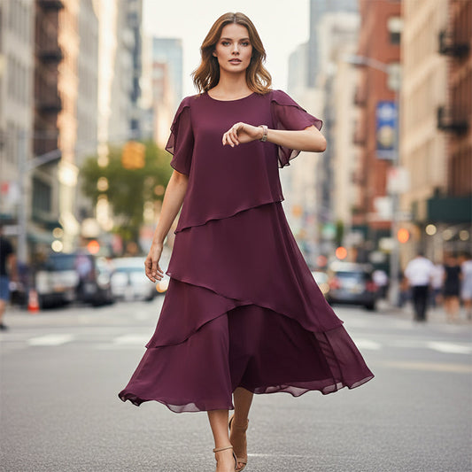 🌸 55% OFF NOW! 👗 Elegant Layered Dress with Flutter Sleeves – Cascading Tiers, Loose Fit & Versatile Style ✨