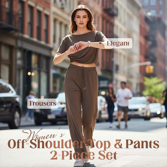 👗 50% OFF NOW! 🌸 Women's Off-Shoulder Top & Pants 2-Piece Set – Asymmetrical Top, Wide-Leg Pants & Breathable Fabric ✨
