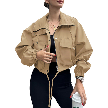 🧥 50% OFF NOW! 🌸 Women's Casual Lightweight Cropped Jacket – Elastic Cuffs, Practical Pockets & Relaxed Fit ✨