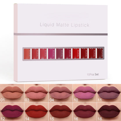 💝 50% OFF NOW! 💄 10Pcs Matte Waterproof Long Lasting Lip Gloss Set – Vitamin E Enriched, Non-Stick Cup & Kiss-Proof 💋