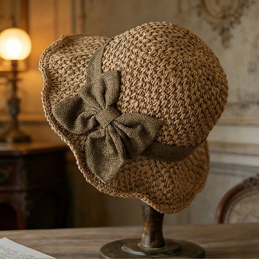 👒 50% OFF NOW! 🎀 Elegant Woven Straw Sun Hat with Bow – Breathable, Wide Brim & Foldable ☀️