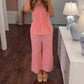 👗 50% OFF NOW! ✨ Women's Strapless Pleated Peplum Top & Pants Set – Soft Breathable Fabric, Flattering Waist & Wide Leg 🎀
