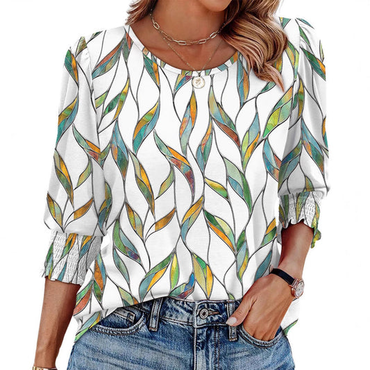 👚 50% OFF NOW!✨ Women's Casual 3/4 Sleeve Blouse – Wide Neck & Elastic Cuffs – Versatile All-Season Top – Easy Care Polyester Shirt 👗