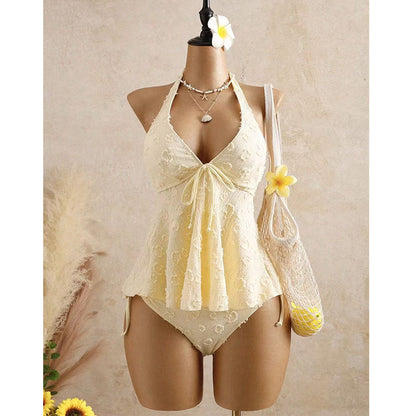 👙 50% OFF NOW! ☀️ Women's Peplum Halter Tankini Set – Jacquard Fabric & Flattering – Soft & Tummy Control 🌊