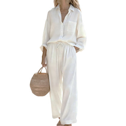 👗 50% OFF NOW! ☀️ Women's Chic Faux-Linen Two-Piece Outfit – Breathable, Relaxed Fit & Adjustable Waist 🌿