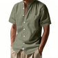 👕 50% OFF NOW! 🌿 Men's Casual Button-Down Short Sleeve Shirt – Breathable Linen Blend, Band Collar & Easy Care ✨
