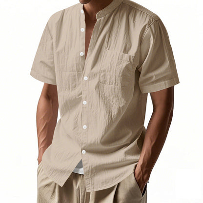 👕 50% OFF NOW! 🌿 Men's Casual Button-Down Short Sleeve Shirt – Breathable Linen Blend, Band Collar & Easy Care ✨