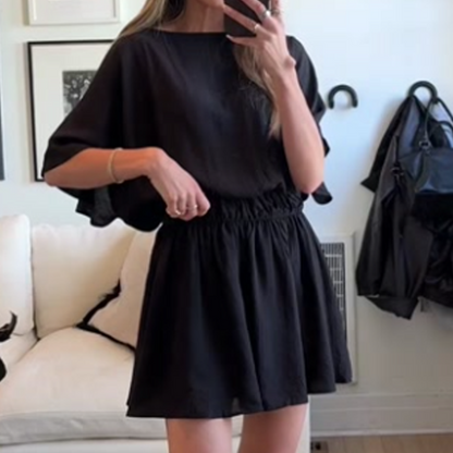 👗 50% OFF NOW! 🌸 Women's Casual Flowy Mini Dress – Batwing Sleeves, Elastic Waist & Breezy Fit – Effortless Summer Style ☀️