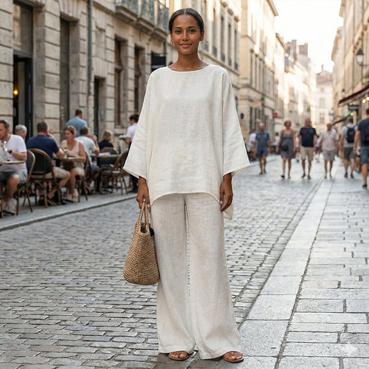 🍃 50% OFF NOW!✨ Relaxed Fit Long Sleeve Top & Wide Leg Pants Set – Soft & Breathable – Casual 2-Piece Lounge Outfit ☕